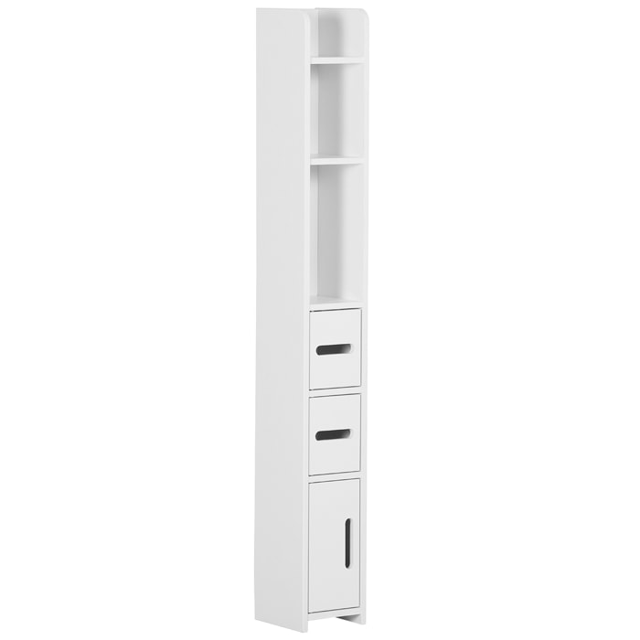 kleankin Armario Alto de Baño con 3 Puertas y 3 Estantes Abiertos Columna Auxiliar de Baño para Salón Aseo Dormitorio Estilo Moderno 15x17x120 cm Blanco