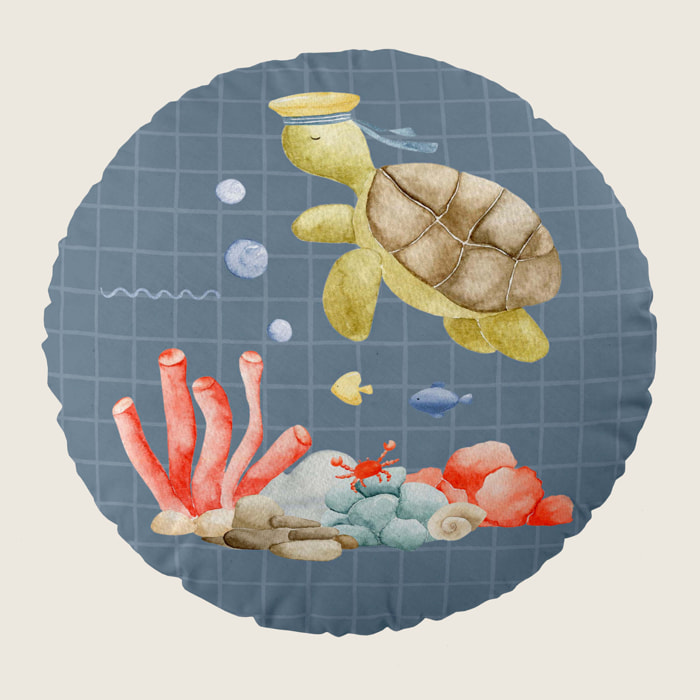 Cool Kids - Cojín Redondo Estampado - Con Relleno - 100% Algodón - Submarine