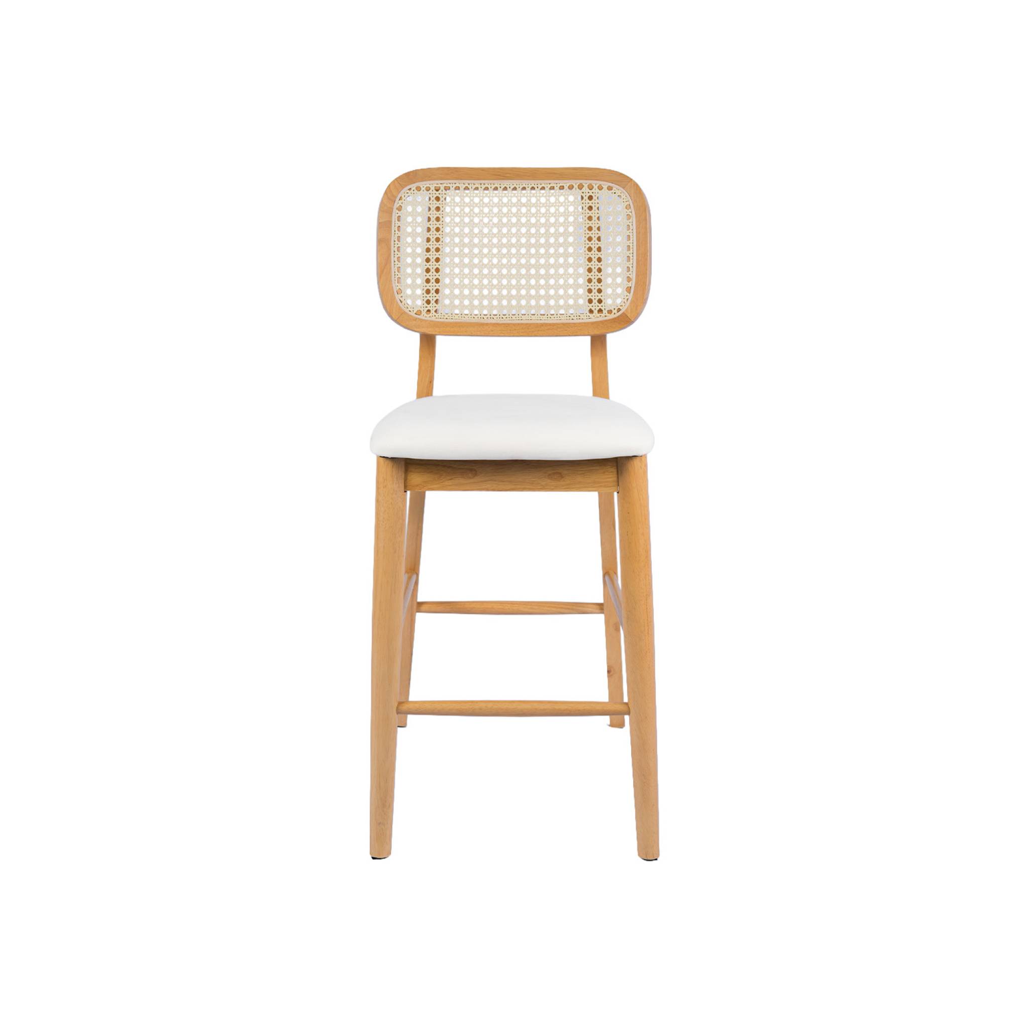 Tabouret de bar bois d'hévéa cannage et tissu 66,5cm (lot de 2) MANI