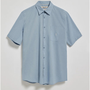 Camisa azul celeste de manga corta de lino y algodón con bordado Rigby Go