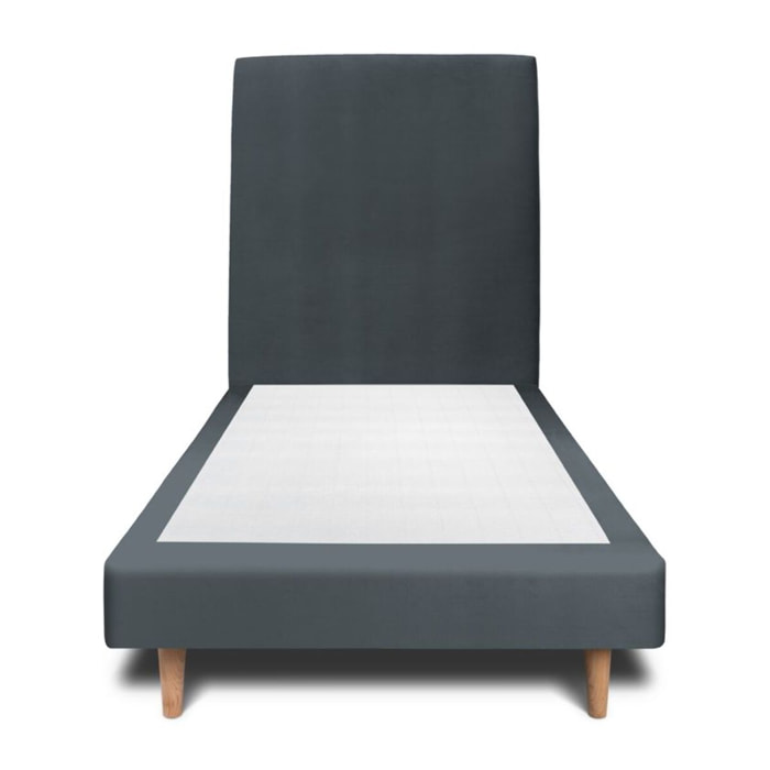 Lit avec tête de lit tapissée velours et sommier tapissier ep14