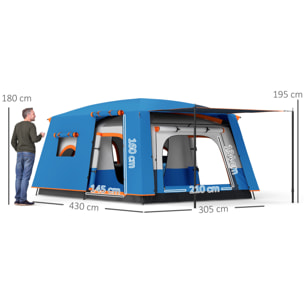 Tienda de Campaá±a Familiar para 4-6 Personas Tienda de Camping Tipo Táºnel con 2 Habitaciones Porche Impermeable 3000 mm Anti-UV para Pescar Senderismo Azul Claro