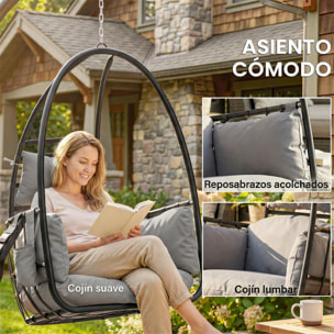 Silla Colgante Huevo con Soporte, Columpio de Jardín Exterior con Cesta Plegable, Reposacabezas, Cojín, Bolsillo Lateral, Columpio Colgante para Interior y Exterior, Carga 120 kg, Gris Oscuro