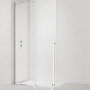 X-MOTION 140x200cm Paroi en verre coulissante Crystal Glass® 8 mm anticalcaire, bras, profilés, chrome brillant (SATBWIXM140)