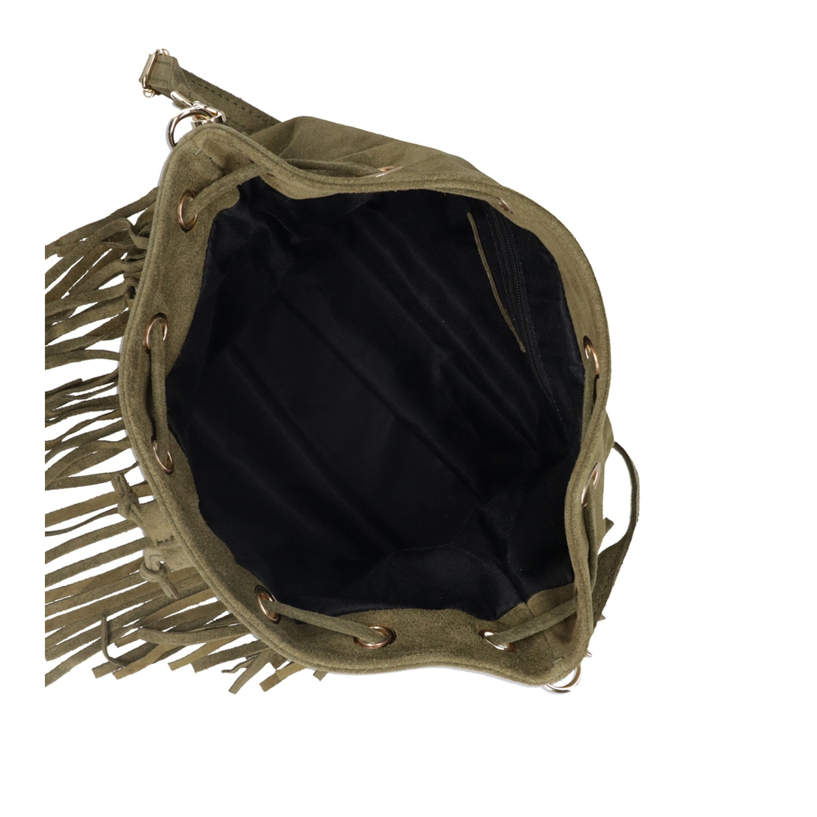 Borsa a secchiello da donna Made in Italy - Modello Umbria Plus - Pelle scamosciata - 25.0 x 22.0 x 13.0 cm