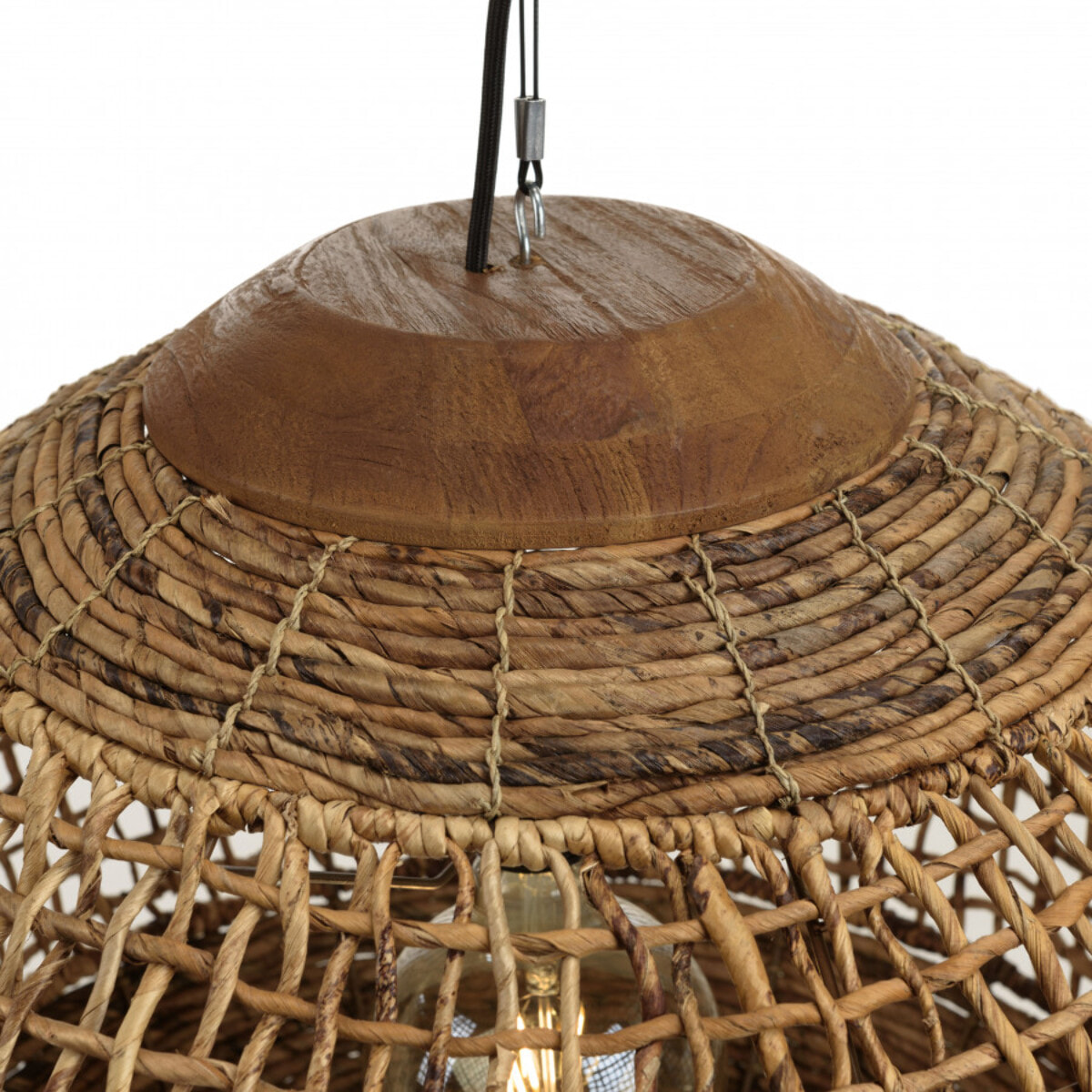 ALIDA - Suspension 'boule' 60x60cm en abaca couleur naturelle et teck