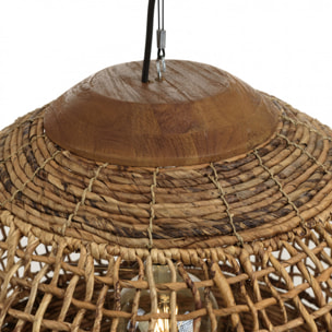 ALIDA - Suspension 'boule' 60x60cm en abaca couleur naturelle et teck