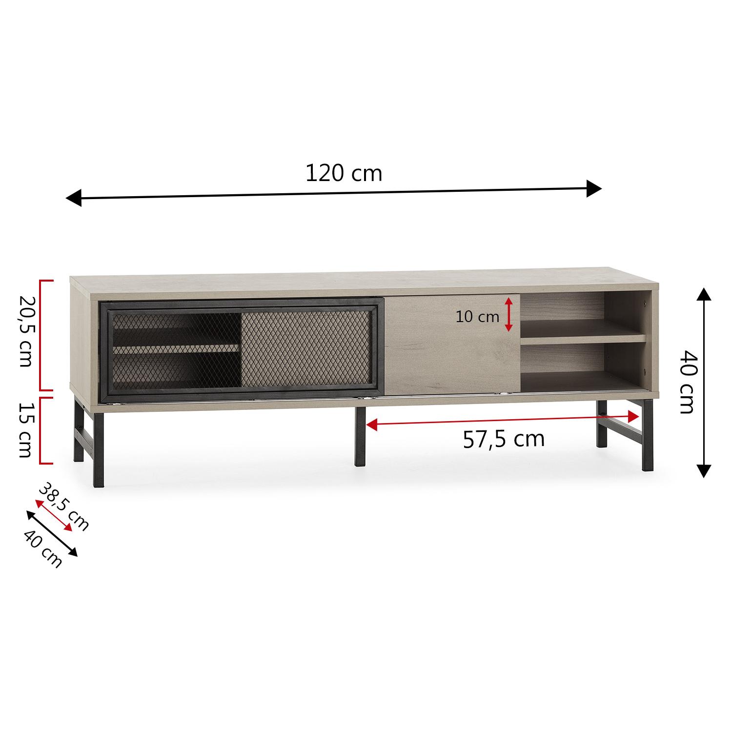 Mueble TV Isis 2 Puertas Color Roble y Metal Negro, 120 cm