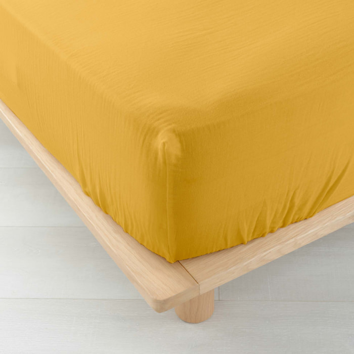 Drap Housse en gaze de coton - Jaune