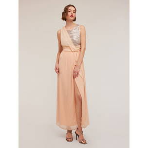 Motivi - Vestido largo peplum con corpiño de lentejuelas - Rosa