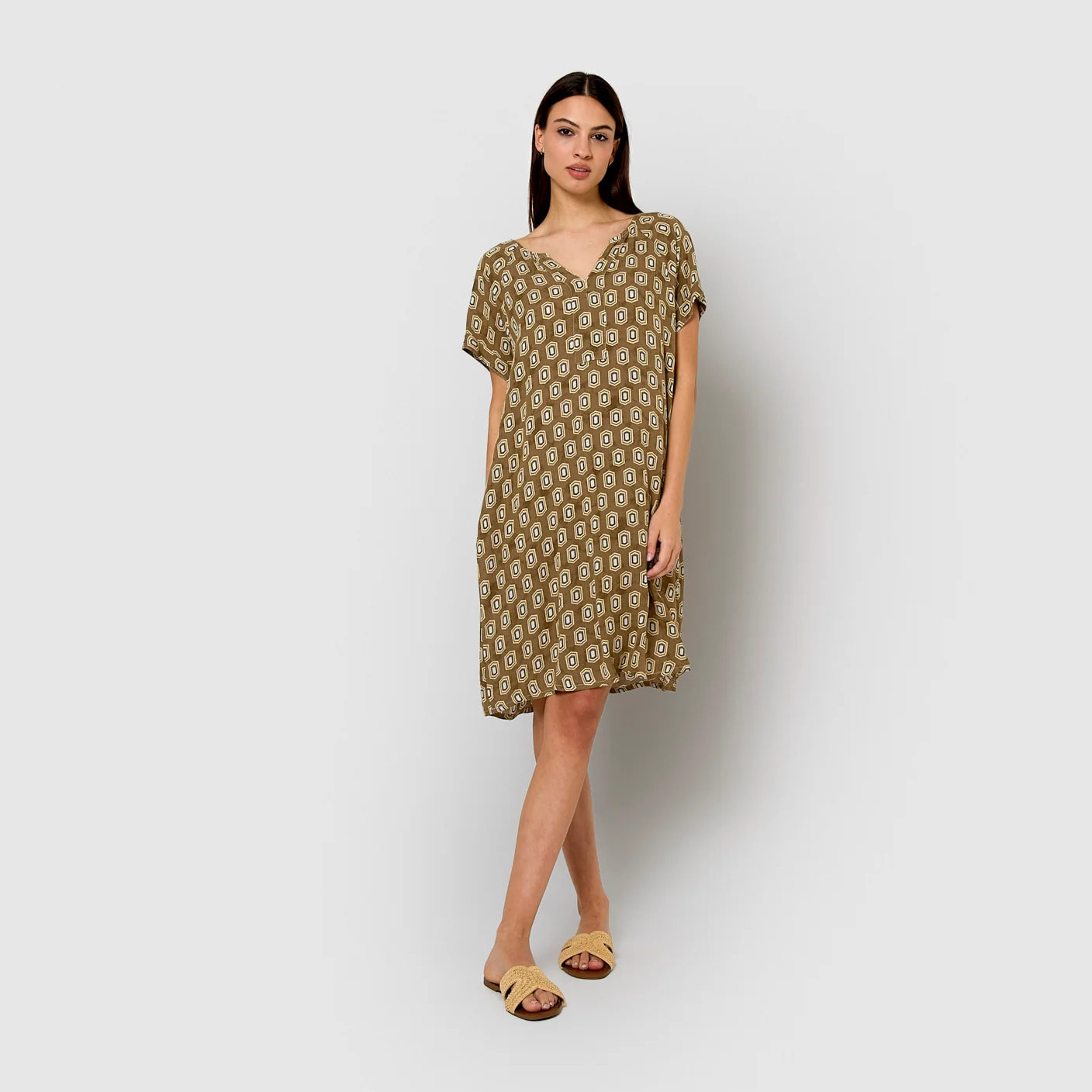 Vestido corto bambula detalles plisados jackie verde