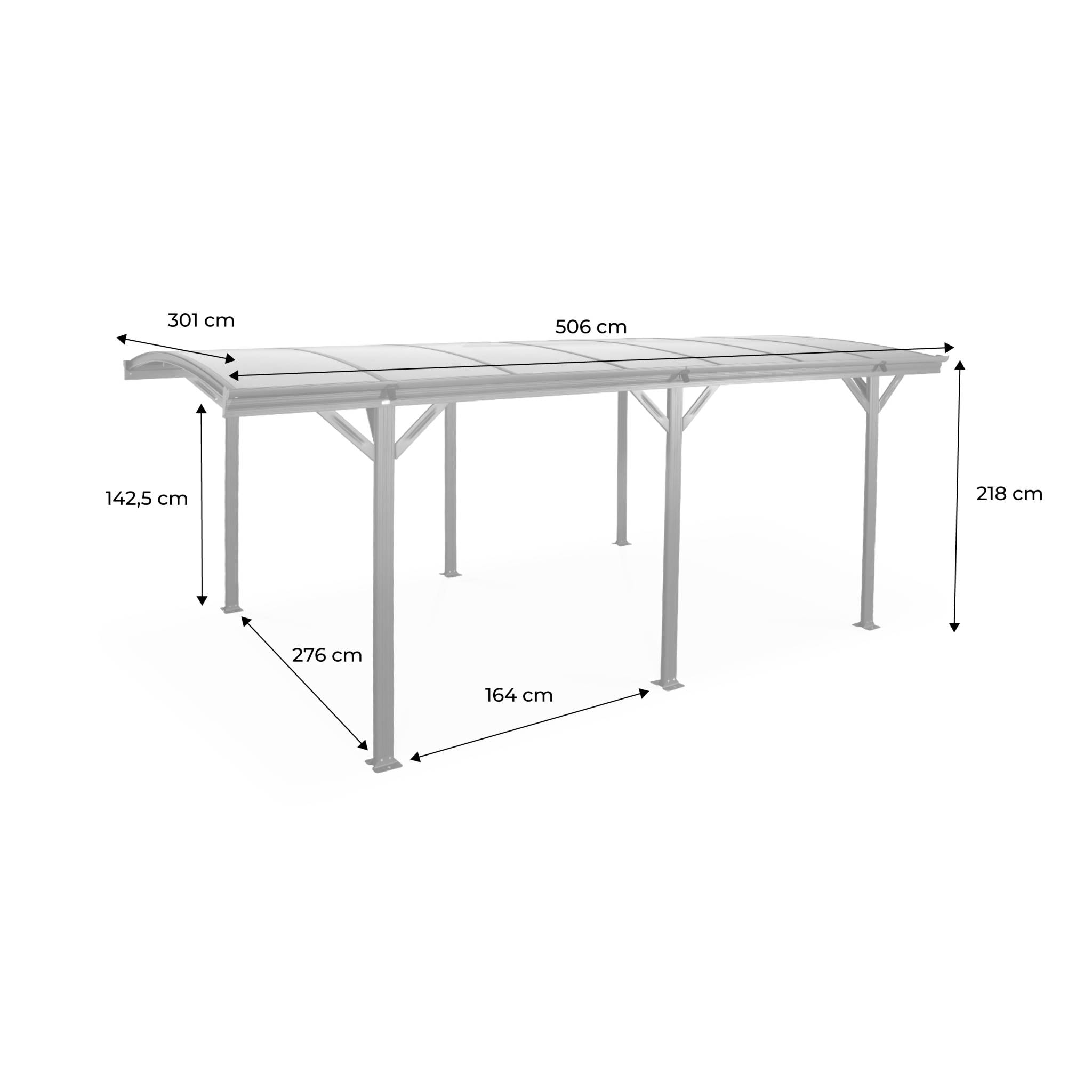 Carport aluminium et polycarbonate 15m² LE MANS