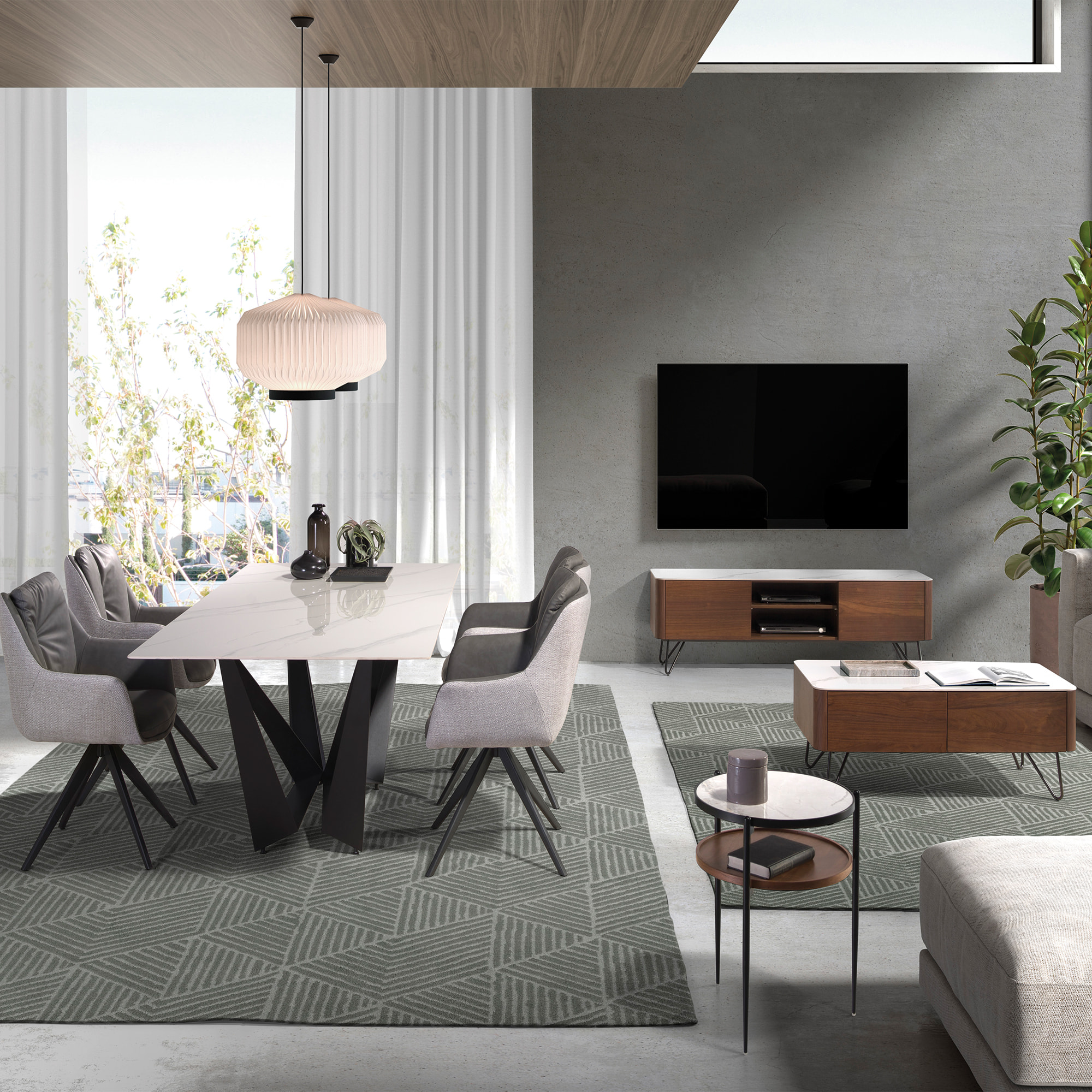 Mesa de centro – Nogal y mármol blanco