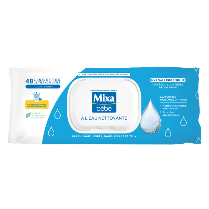 Lot de 18 - MIXA LINGETTES BÉBÉ À L’EAU NETTOYANTE x48