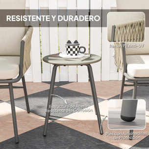 Conjunto de Jardín Exterior de 3 Piezas Muebles de Jardín con 2 Sillas con Cojines Extraíbles Lavables y Mesa Terraza con Tablero de Metal Impermeable Anti-UV para Balcón Patio Gris y Crema