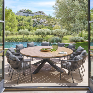 Table de jardin ronde "Oraclion" noir & graphite 12 places en aluminium