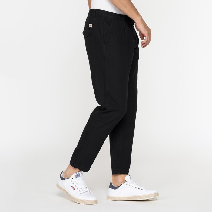PANTALONE CHINO IN TESSUTO COTONE E LINO CON COULISSE