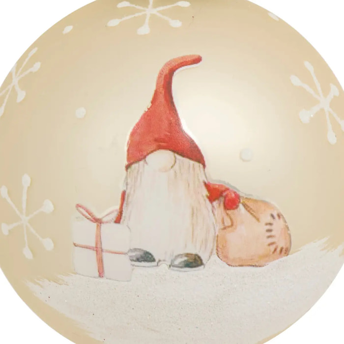Boule verre gnome D.8cm doré et blanc