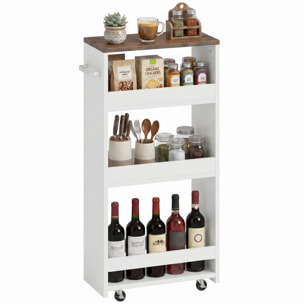 Carrito de Cocina Estrecho de 3 Niveles con Ruedas y Asa Lateral, Carro de Cocina Rodante para Espacios Reducidos, Comedor o Salón, 40x20x84 cm, Blanco