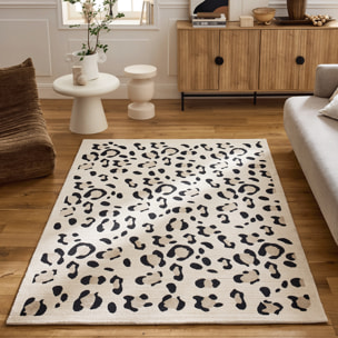 LEOVAH - Tapis salon motif léopard crème