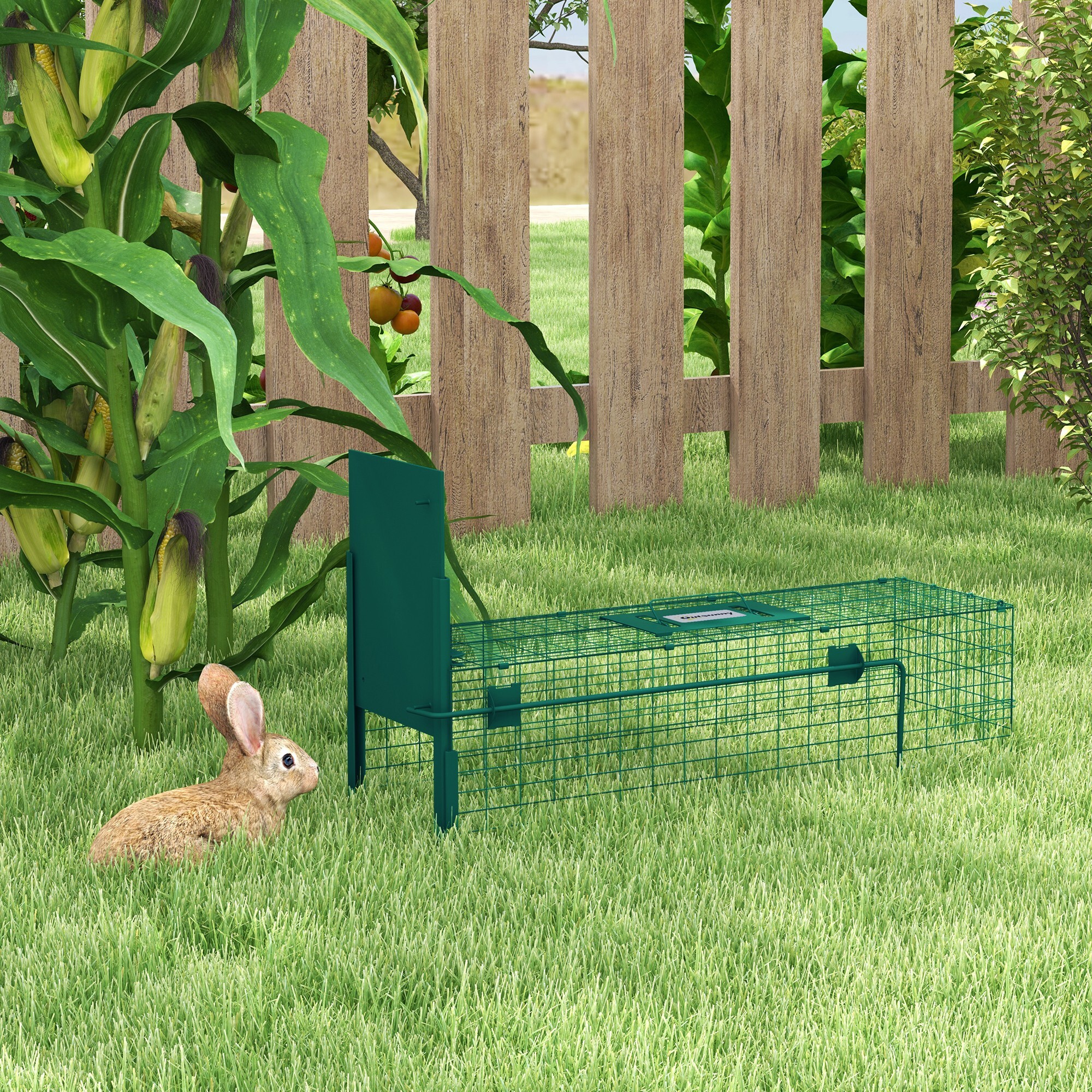 Piège de capture pour petits animaux type lapin rat - entrée, poignée - dim. 80L x 25l x 30H cm - acier vert