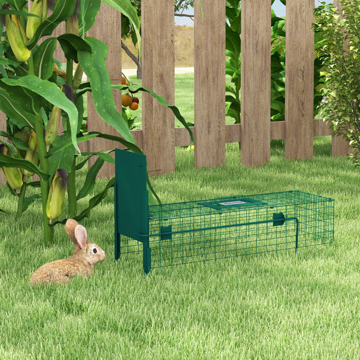 Piège de capture pour petits animaux type lapin rat - entrée, poignée - dim. 80L x 25l x 30H cm - acier vert