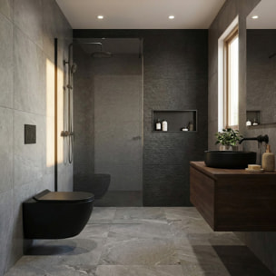 PixL WC suspendu en céramique Vortex , fixations invisibles + abattant Soft-Close, Noir mat (CEPX010RTORPBKM)