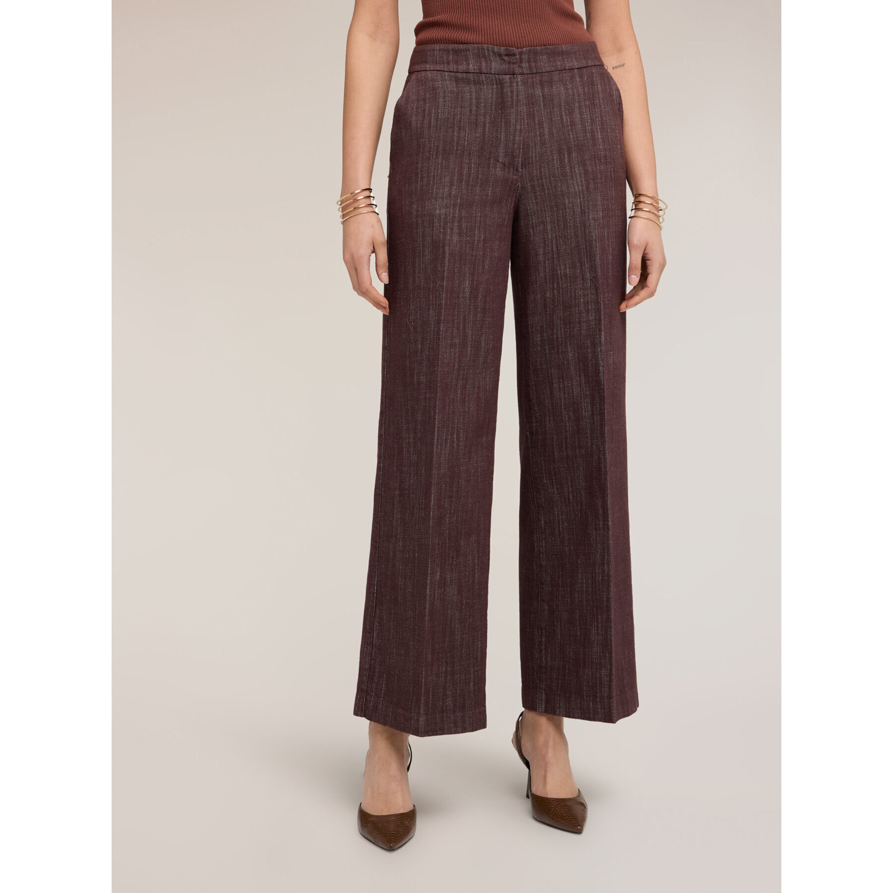 Motivi - Pantaloni palazzo in cotone - Marrone