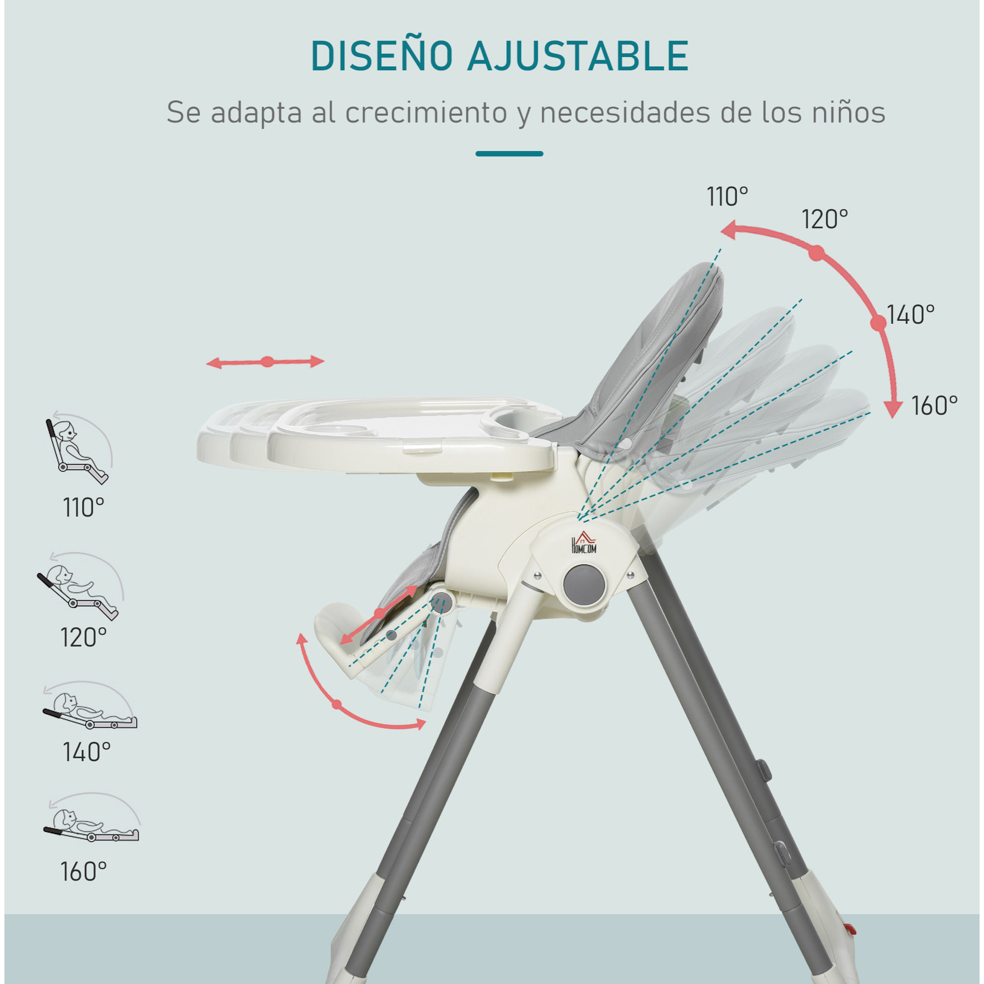 Trona para Bebé Evolutiva Ajustable y Plegable Gris