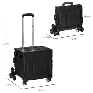 Carrito de la Compra Plegable Carrito para Supermercado con 2 Ruedas Longitud de Mango Ajustable Capacidad 35 Litros para Oficina Escuela Hogar 48x43x95 cm Negro