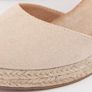 Sandalia De Cuña - Beige - Altura: 8 Cm