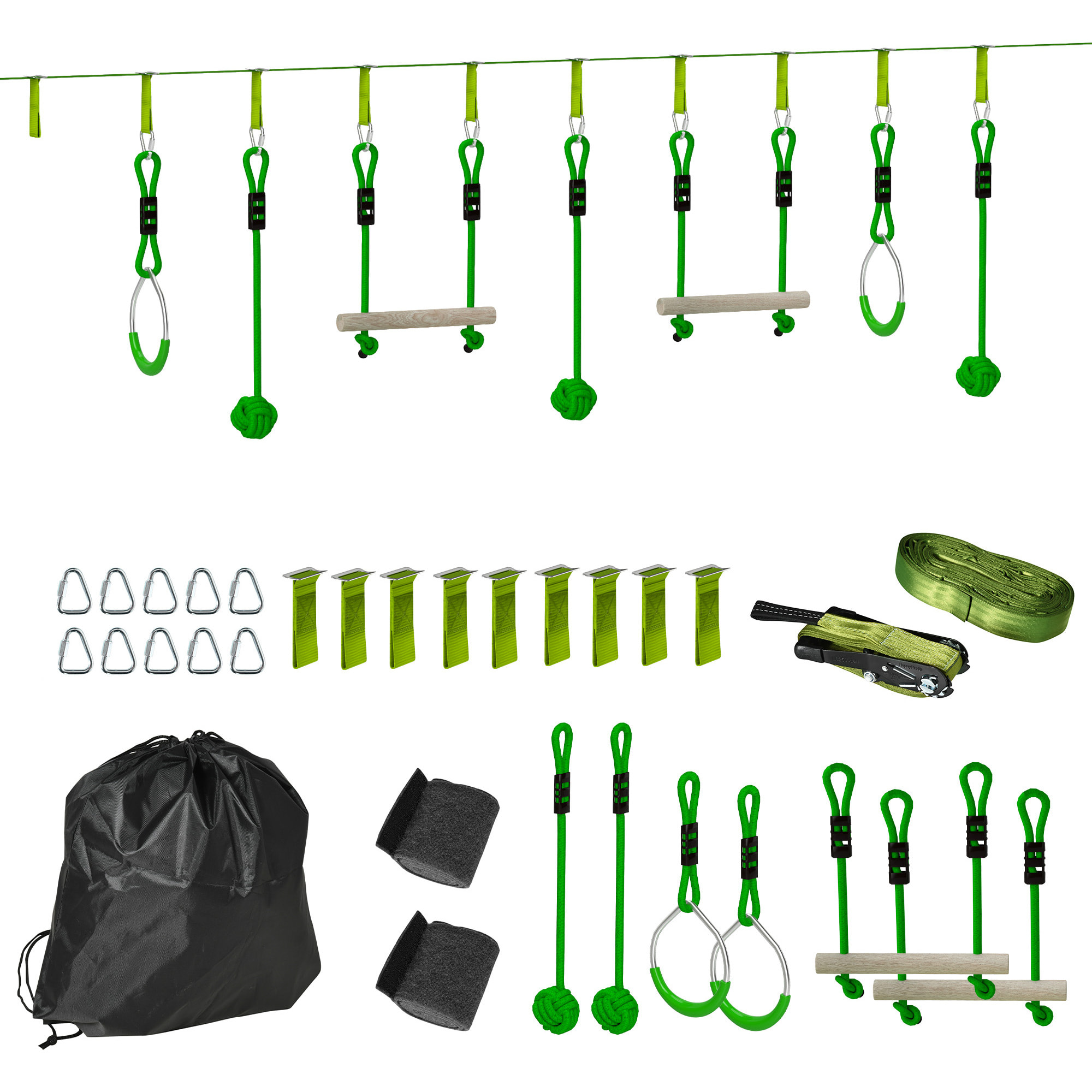 Tyrolienne enfant 10m max. 50Kg - kit complet - nombreux accessoires - vert