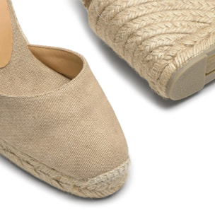 Alpargatas de cuña de mujer Carina en algodón orgánico acabado lavado, cierre mediante lazada