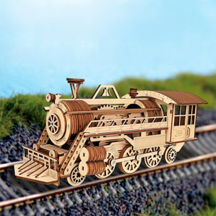 Maqueta de Madera 3D, con movimiento mecánico diseño de Tren de Vapor. 252 piezas.