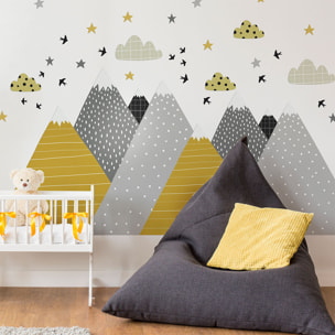 Stickers muraux enfants - Décoration chambre bébé - Autocollant Sticker mural géant enfant montagnes scandinaves HENRIKA