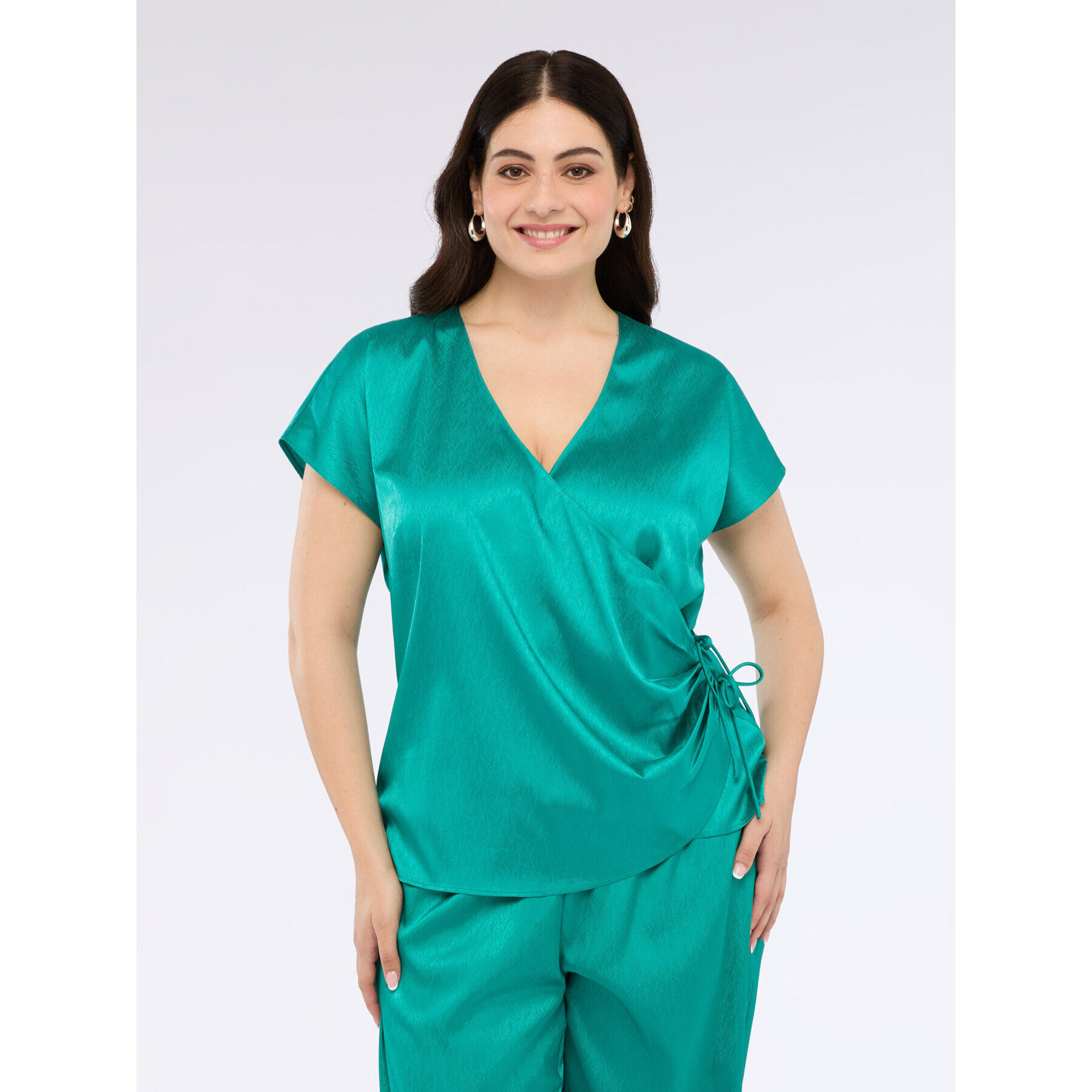 Fiorella Rubino - Blusa in raso con scollo incrociato - Verde acqua
