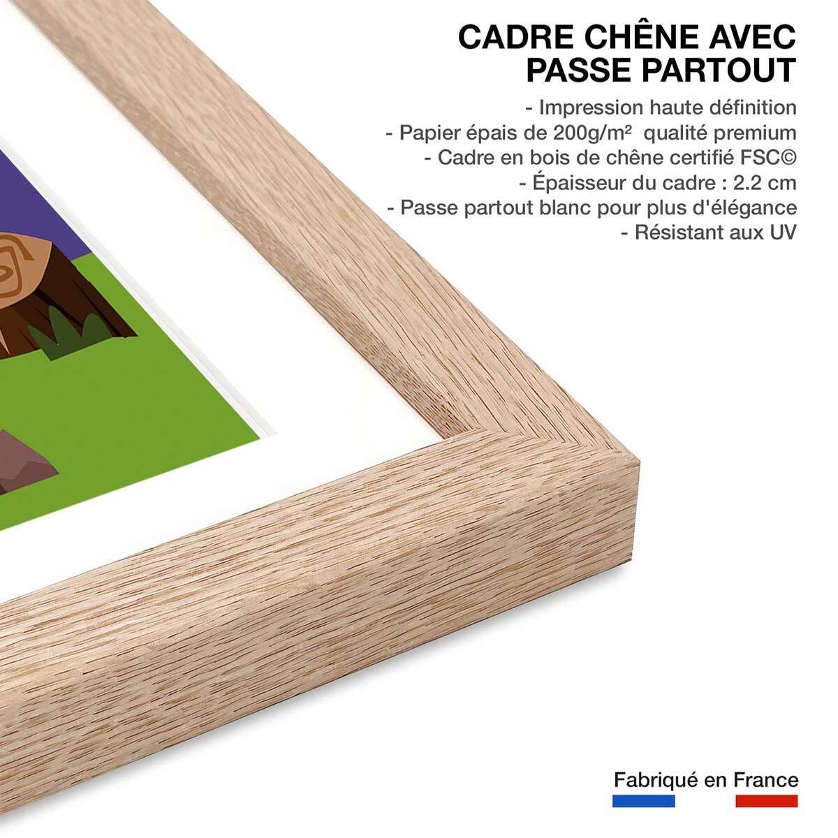 Poster de l'amour des alpes suisse Affiche + cadre en bois - Chêne
