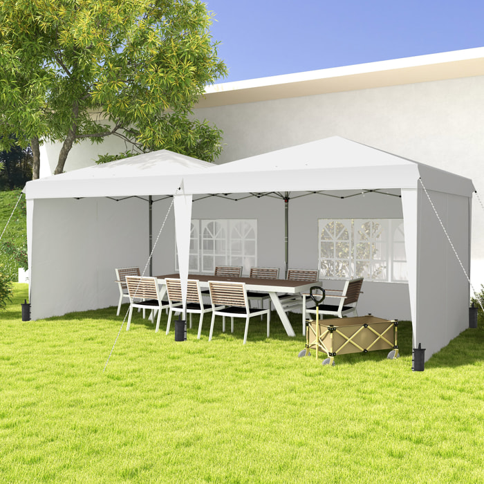 Carpa Plegable 6x3 m con Paredes Laterales Carpa para Fiestas Altura Ajustable con Bolsa de Transporte Ruedas y 5 Bolsas de Arena para Exterior Jardín Patio Blanco