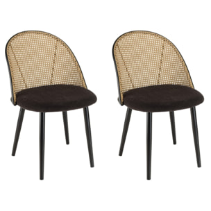 LEA - Lot de 2 chaises assise tissu noir dossier arrondi effet cannage
