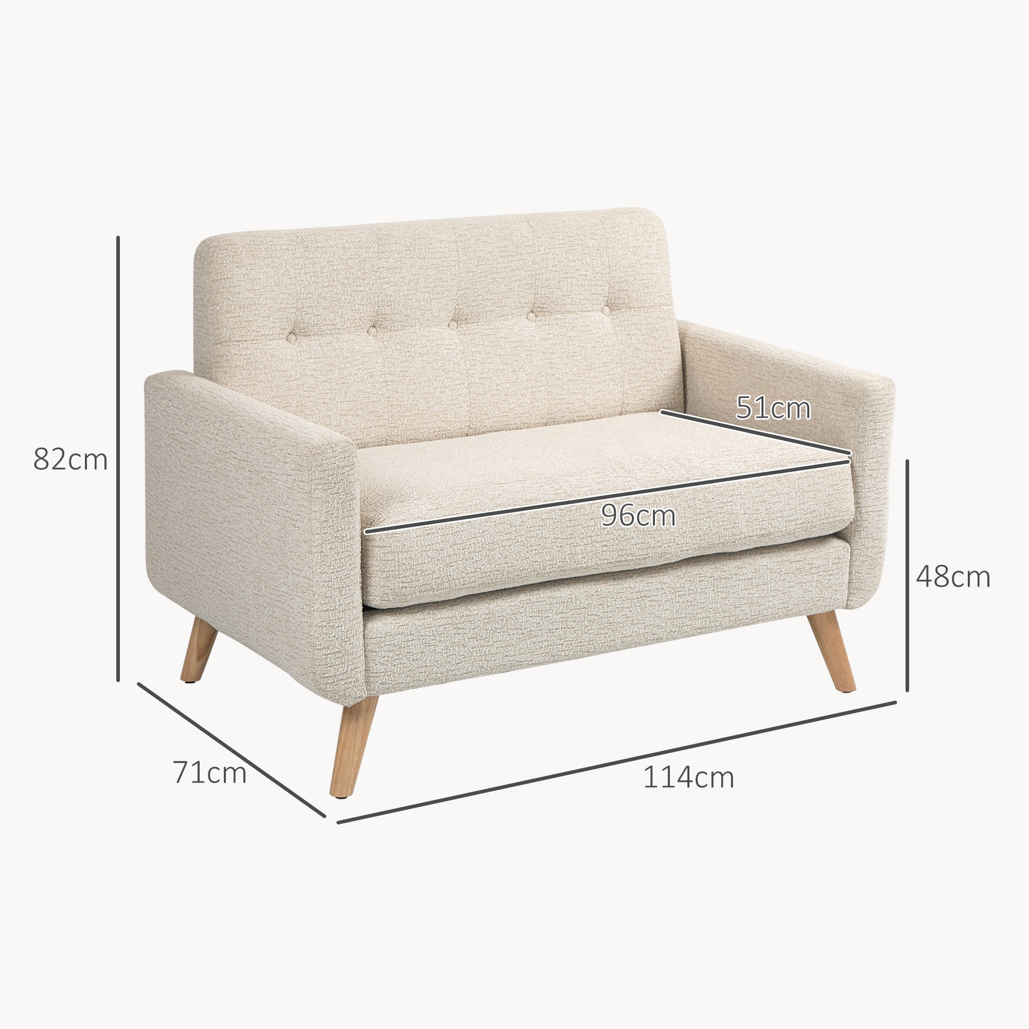 Sofá de 2 Plazas Tapizado en Terciopelo Sofá de Salón Moderno con Reposabrazos y Patas de Madera Carga 240 kg para Dormitorio Oficina 114x71x82 cm Beige