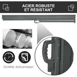 Store latéral brise-vue paravent rétractable dim. 3L x 1,6H m métal polyester imperméable anti-UV haute densité 180g/m² gris