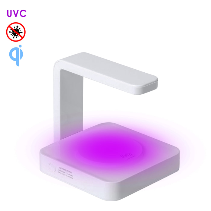 Lampada sterilizzatrice Blay a luce ultravioletta di tipo C con caricatore wireless integrato per smartphone.