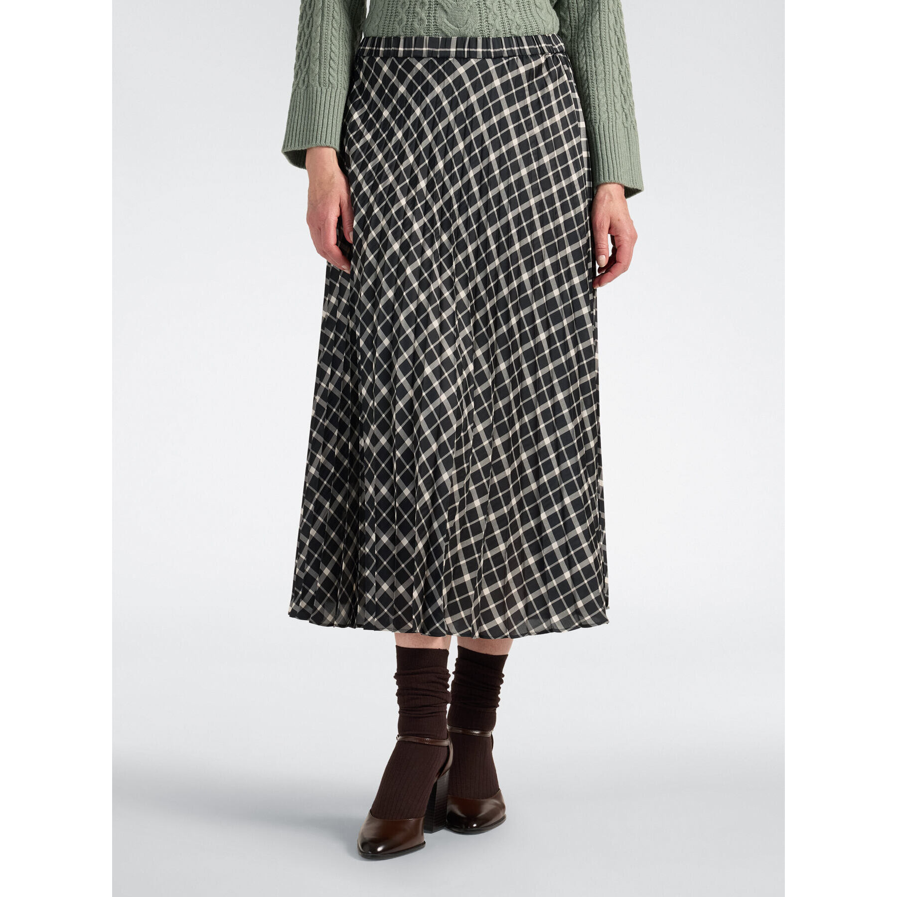 Elena Mirò - Falda plisada larga estampado patchwork - Negro