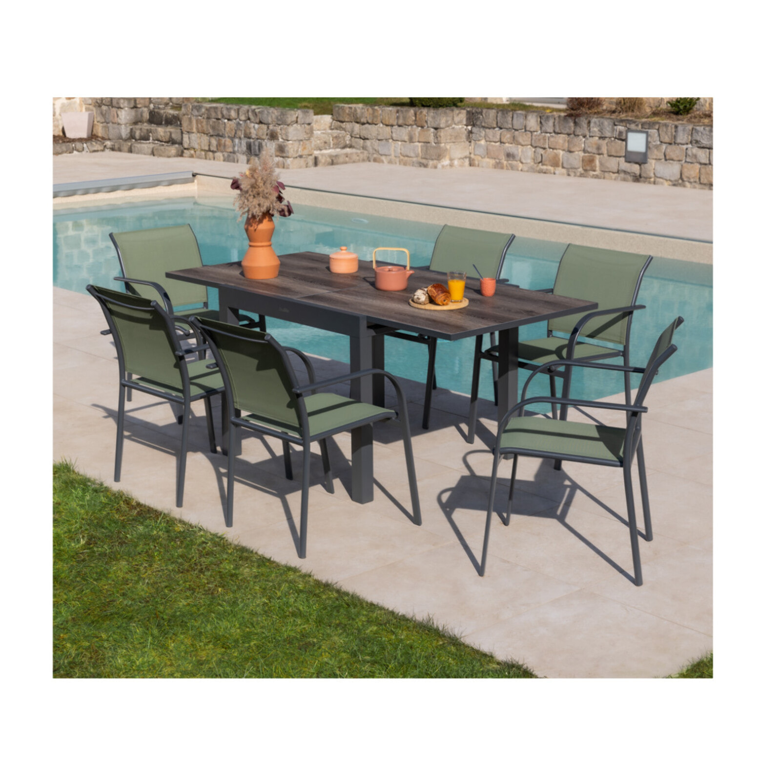 Ensemble table et chaises de jardin  - Vert - HONFLEUR BEZIERS CHENE