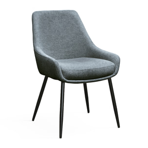 Set di 4 sedie TALLINN in tessuto antracite e gambe in metallo nero opaco, con braccioli