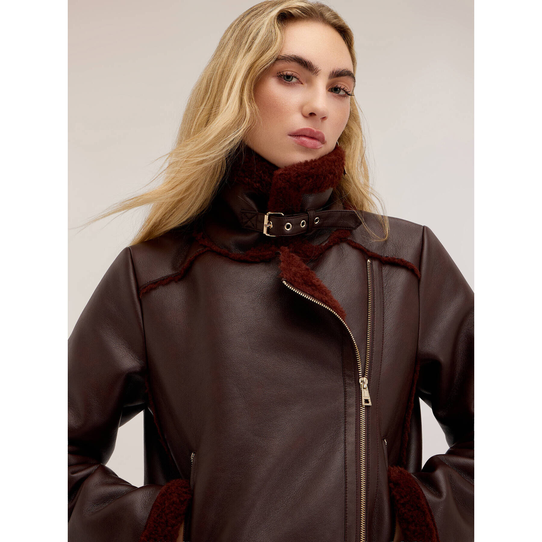 Motivi - Giubbotto biker con collo shearling - Bordeaux