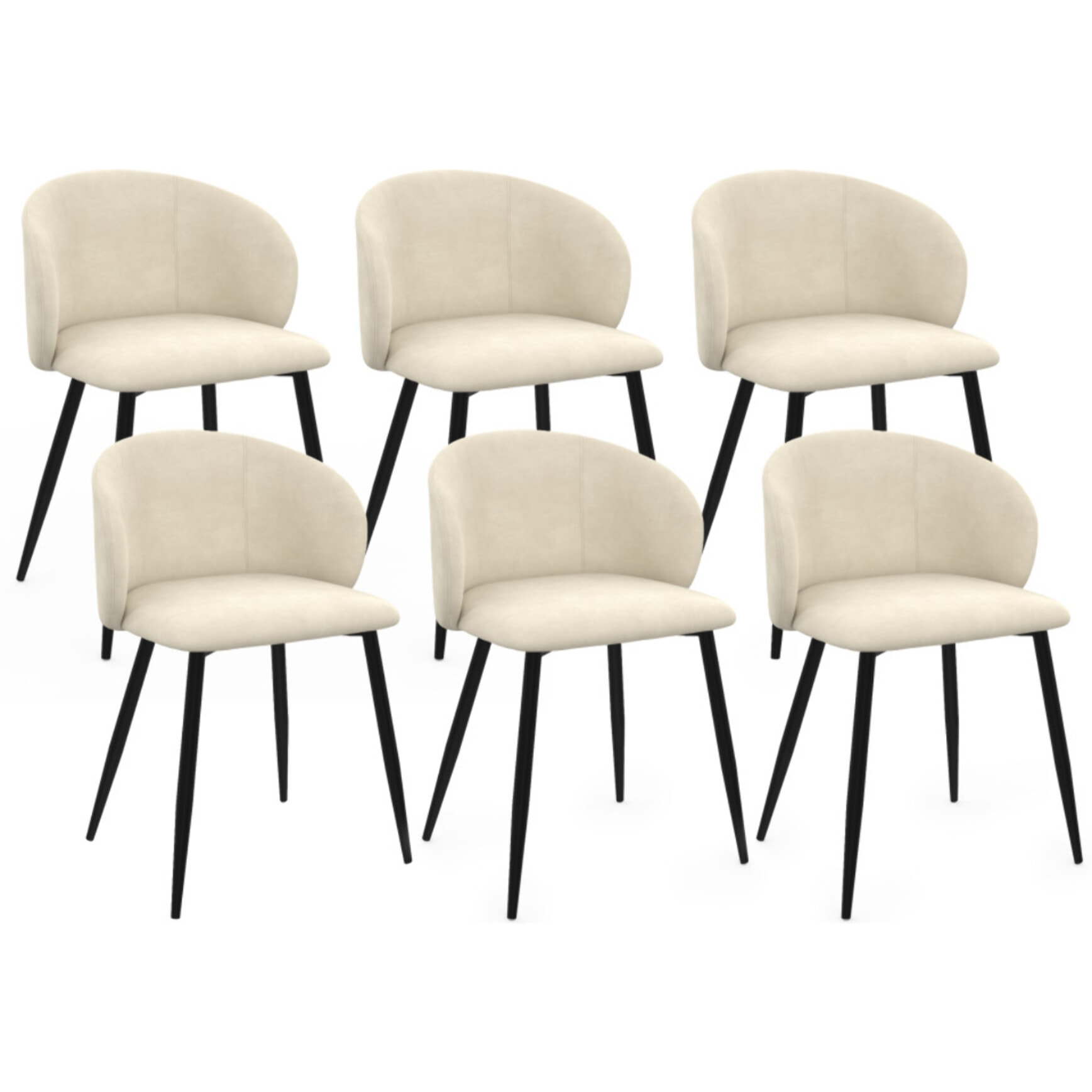 Chaises Léona velours crème pieds métal noirs - lot de 6
