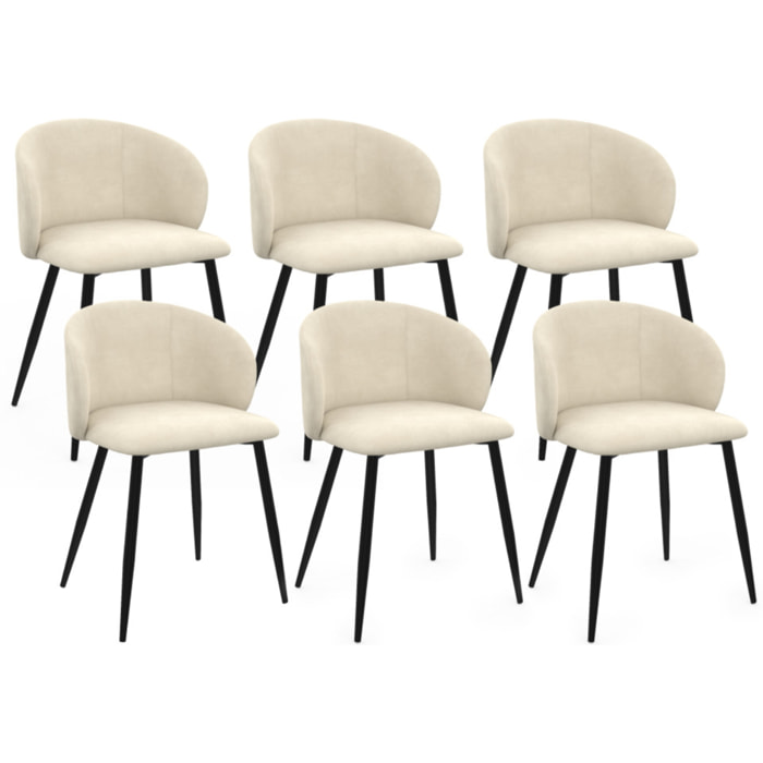Chaises Léona velours crème pieds métal noirs - lot de 6