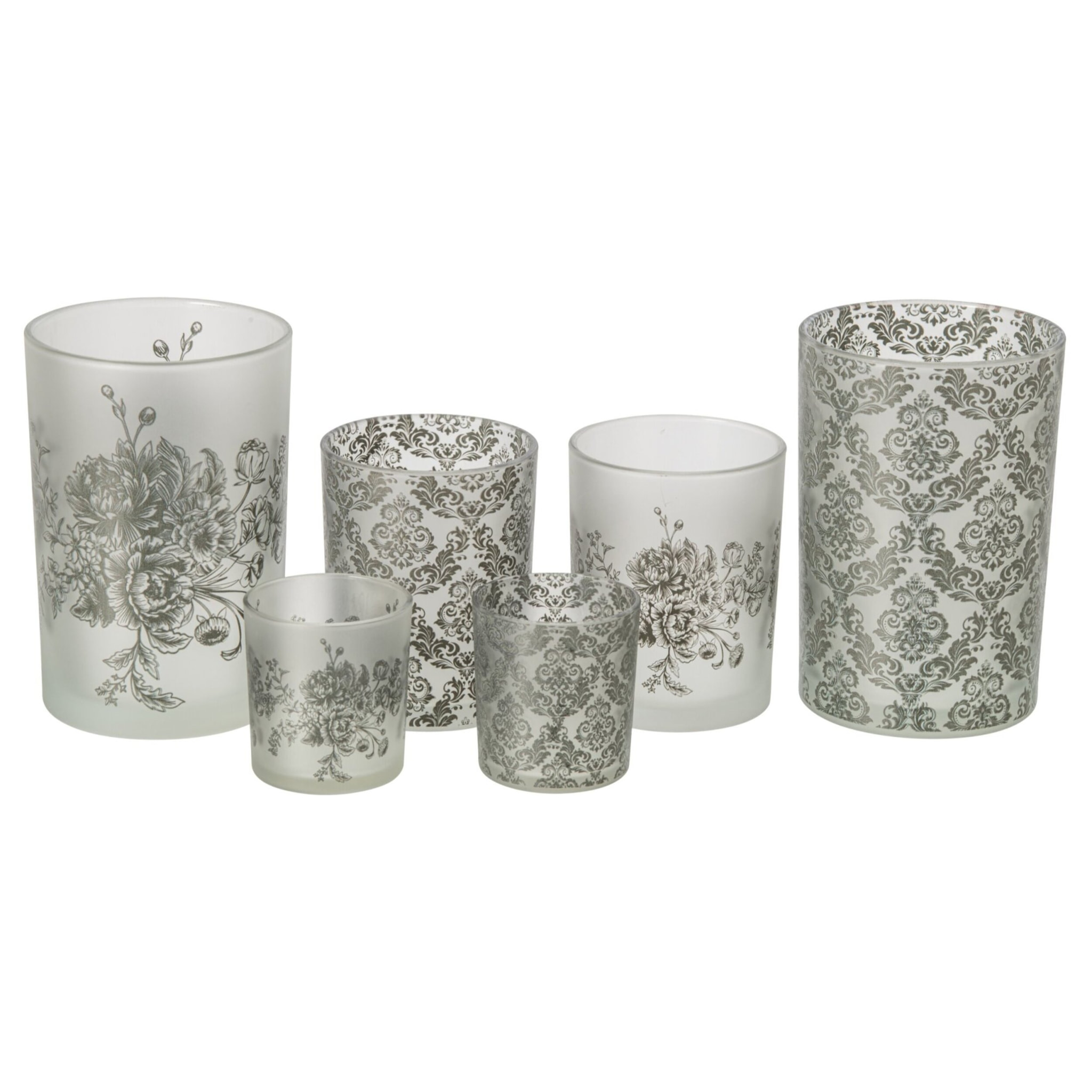 J-Line photophore fleurs - verre - vert kaki - large - assortiment de 2