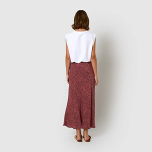 Falda midi bambula detalles plisados berry rosa